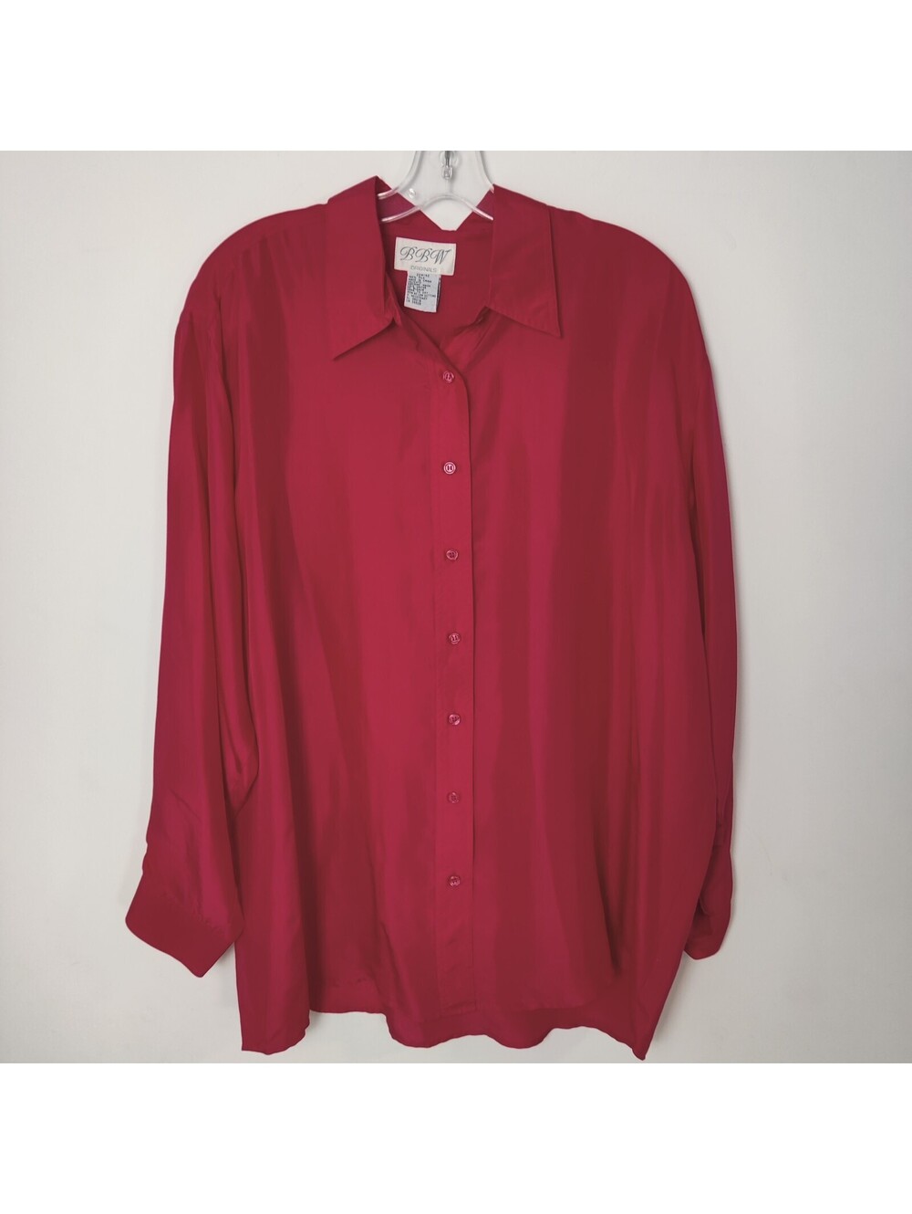 BBW Originals Vintage 100% Silk Crimson Red Button Front Long Sleeve Blouse 22W